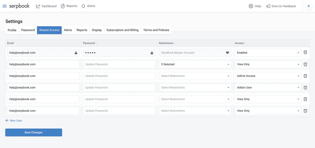 Settings — user management — final solution